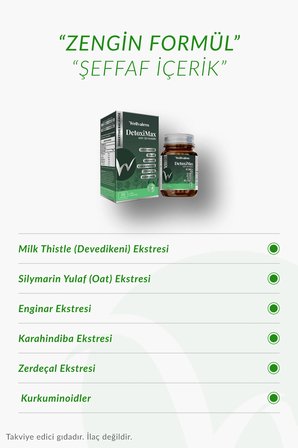 Wellvalens DetoxiMax Vitamin Mineral Takviyesi - Devedikeni, Enginar & Zerdeçal - 30 Kapsül (60 Adet İkili Paket)
