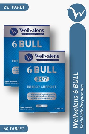 Wellvalens 6 Bull Erkek Takviyesi Gıda Ginseng, L-Arginine ve CoQ10 İçeren 60 Tablet