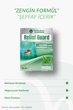 Relief Guard İkili Paket 48 Çiğnenebilir Tablet | Nane Aromalı, Kalsiyum + Magnezyum Karbonat