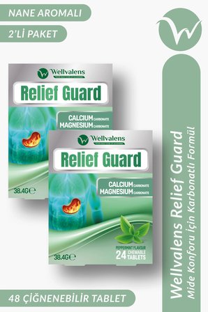 Relief Guard İkili Paket 48 Çiğnenebilir Tablet | Nane Aromalı, Kalsiyum + Magnezyum Karbonat