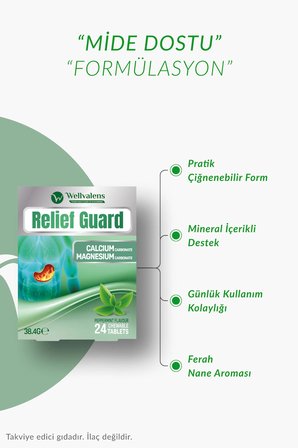 Relief Guard İkili Paket 48 Çiğnenebilir Tablet | Nane Aromalı, Kalsiyum + Magnezyum Karbonat