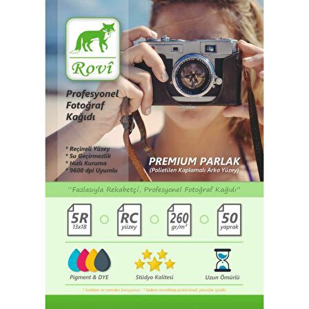Rovi Rapunzel Parlak Fotoğraf Kağıdı 260gsm 50yp 13x18  Epson Canon Hp Uyumlu