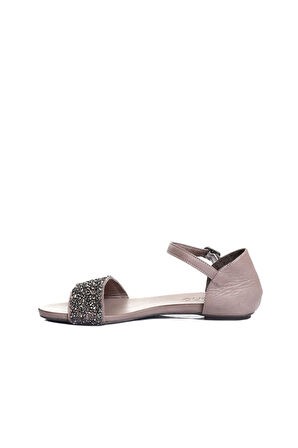 Bueno Shoes Gri Deri Kadın Düz Sandalet 01wj1103