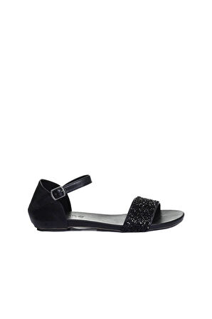 Bueno Shoes Siyah Deri Kadın Düz Sandalet 01wj1103