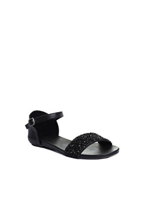 Bueno Shoes Siyah Deri Kadın Düz Sandalet 01wj1103