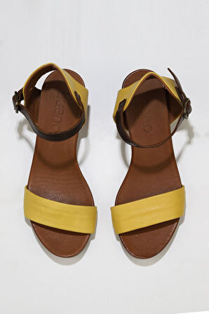 Bueno Shoes Sarı Deri Kadın Topuklu Sandalet 01wj1802