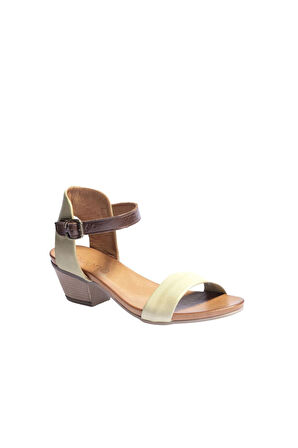 Bueno Shoes Haki Deri Kadın Topuklu Sandalet 01wj1802