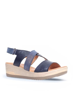 Bueno Shoes Lacivert Deri Kadın Dolgu Topuklu Sandalet 01wl3306
