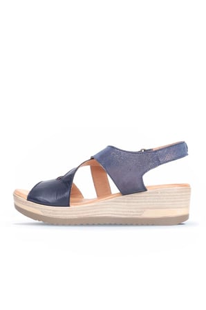Bueno Shoes Lacivert Deri Kadın Dolgu Topuklu Sandalet 01wl3306