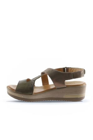 Bueno Shoes Haki Deri Kadın Dolgu Topuklu Sandalet 01wl3306