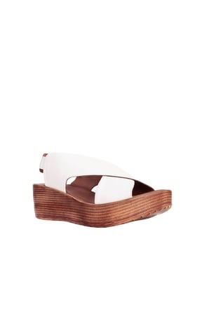 Bueno Shoes Beyaz Deri Kadın Dolgu Topuklu Sandalet 01wl3402