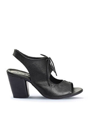 Bueno Shoes Siyah Deri Kadın Topuklu Sandalet 01wn0100