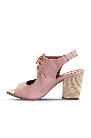 Bueno Shoes Gül Kurusu Deri Kadın Topuklu Sandalet 01wn0100