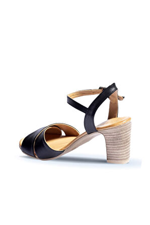 Bueno Shoes Siyah Deri Kadın Topuklu Sandalet 01wn1501