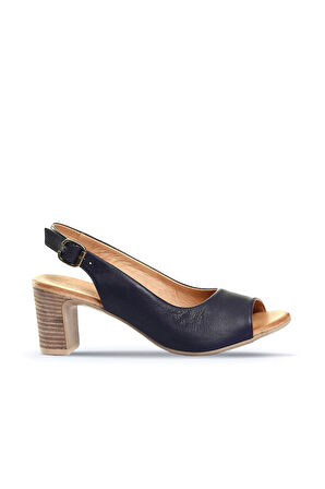 Bueno Shoes Lacivert Deri Kadın Topuklu Sandalet 01wn1517