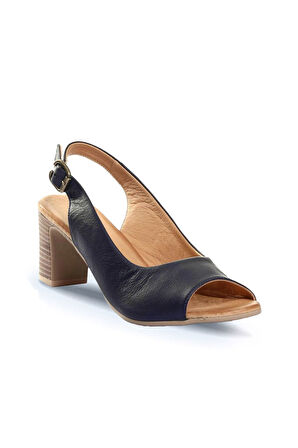 Bueno Shoes Lacivert Deri Kadın Topuklu Sandalet 01wn1517