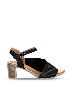 Bueno Shoes Siyah Deri Kadın Topuklu Sandalet 01wn1519