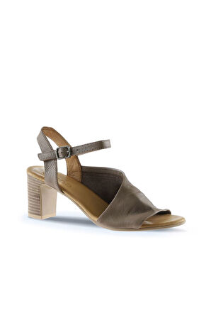 Bueno Shoes Gri Deri Kadın Topuklu Sandalet 01wn1519