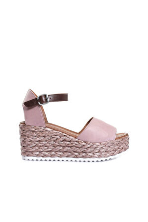 Bueno Shoes Gül Kurusu Deri Kadın Dolgu Topuklu Sandalet 01wn3601