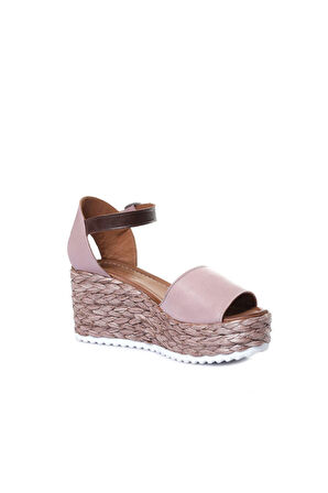 Bueno Shoes Gül Kurusu Deri Kadın Dolgu Topuklu Sandalet 01wn3601