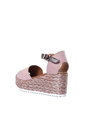Bueno Shoes Gül Kurusu Deri Kadın Dolgu Topuklu Sandalet 01wn3601