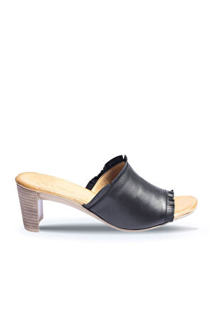 Bueno Shoes Siyah Deri Kadın Topuklu Terlik 01wn4002