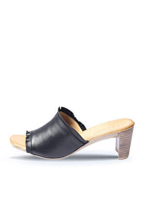 Bueno Shoes Siyah Deri Kadın Topuklu Terlik 01wn4002
