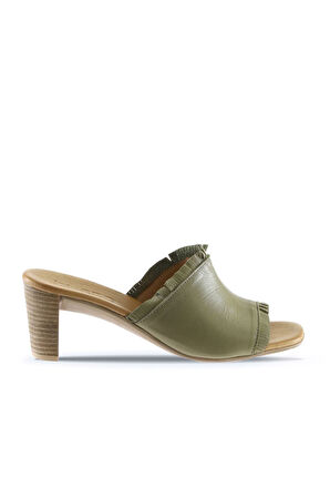Bueno Shoes Haki Deri Kadın Topuklu Terlik 01wn4002
