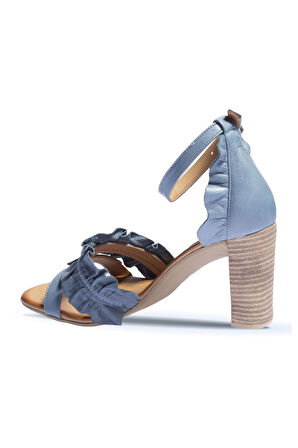 Bueno Shoes Mavi Deri Kadın Topuklu Sandalet 01wn4114