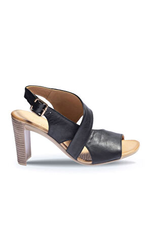 Bueno Shoes Siyah Deri Kadın Topuklu Sandalet 01wn4115
