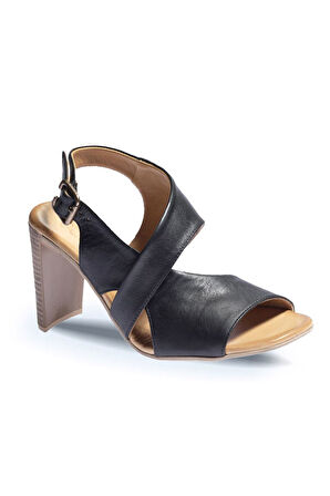 Bueno Shoes Siyah Deri Kadın Topuklu Sandalet 01wn4115