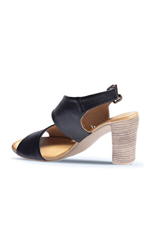 Bueno Shoes Siyah Deri Kadın Topuklu Sandalet 01wn4115