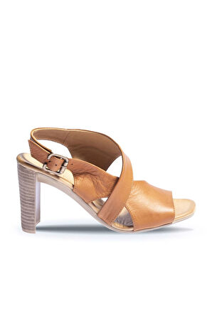 Bueno Shoes Taba Deri Kadın Topuklu Sandalet 01wn4115