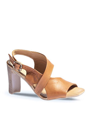 Bueno Shoes Taba Deri Kadın Topuklu Sandalet 01wn4115