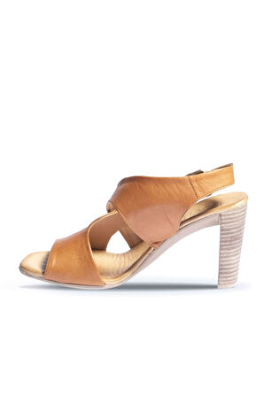 Bueno Shoes Taba Deri Kadın Topuklu Sandalet 01wn4115
