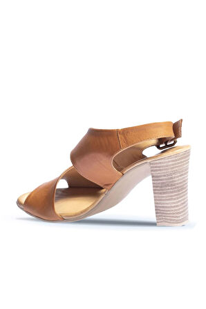 Bueno Shoes Taba Deri Kadın Topuklu Sandalet 01wn4115