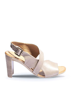 Bueno Shoes Gri Deri Kadın Topuklu Sandalet 01wn4115