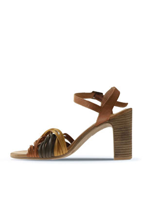 Bueno Shoes Sarı Multi Deri Kadın Topuklu Sandalet 01wn4302