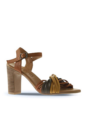 Bueno Shoes Sarı Multi Deri Kadın Topuklu Sandalet 01wn4302
