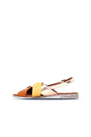 Bueno Shoes Sarı Multi Deri Kadın Düz Sandalet 01wn5010
