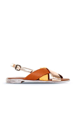 Bueno Shoes Sarı Multi Deri Kadın Düz Sandalet 01wn5010
