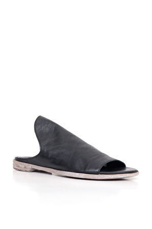 Bueno Shoes Siyah Deri Kadın Düz Terlik 01wn5019