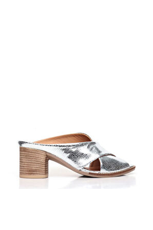 Bueno Shoes Gümüş Deri Kadın Topuklu Terlik 01wn6108