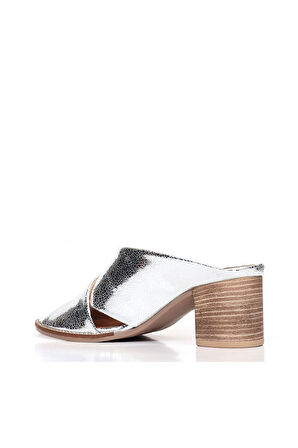 Bueno Shoes Gümüş Deri Kadın Topuklu Terlik 01wn6108
