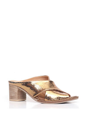 Bueno Shoes Bronz Deri Kadın Topuklu Terlik 01wn6108