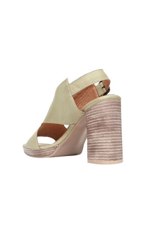 Bueno Shoes Haki Deri Kadın Topuklu Sandalet 01wn6403