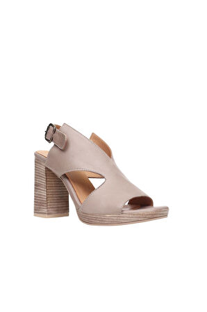 Bueno Shoes Gri Deri Kadın Topuklu Sandalet 01wn6403