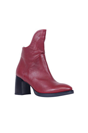 Bueno Shoes Bordo Deri Kadın Topuklu Bot 01wp3301
