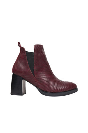 Bueno Shoes Bordo Deri Kadın Topuklu Bot 01wp3304