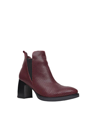 Bueno Shoes Bordo Deri Kadın Topuklu Bot 01wp3304